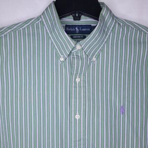 Ralph Lauren Shirt Mens Large Striped Green, White Purple Pony